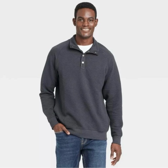 Goodfellow & Co Men's Quilted Snap Pullover Sweatshirt Dark Gray Size Large, NWT - Picture 2 of 8